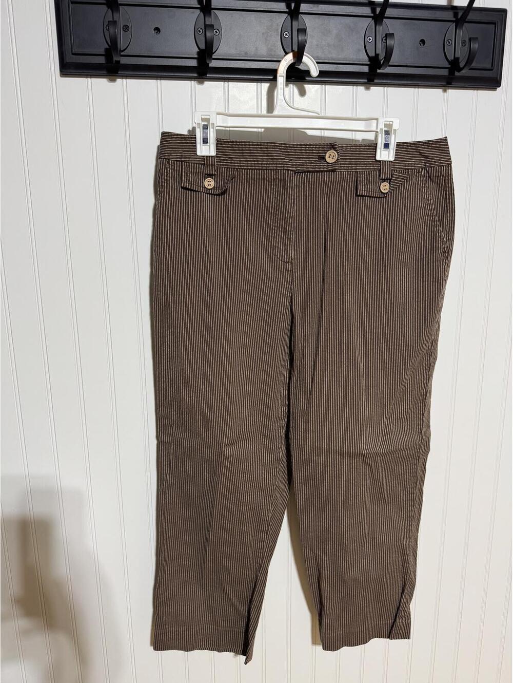 Talbots Brown Pinstripe Stretch Dress Khakis Size 12